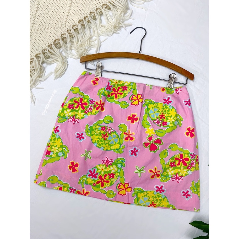 Vintage Lilly Pulitzer Floral Crab “Muscle Beach” Print Mini Skirt